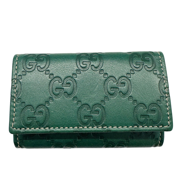 Gucci Men's Shima Leather Key Case Green (150402) 6-Key Green Outlet